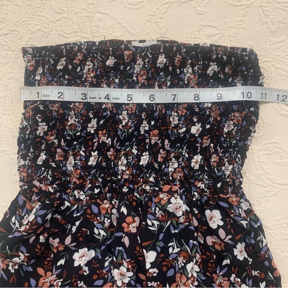 Ivy & Main Black Floral Smocked Strapless Top Open Cut Out Back Mini Dress - Picture 6 of 7